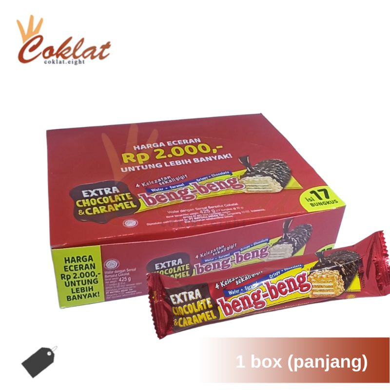 

Beng beng wafer caramel crispy chocolate extra chocolate and caramel / beng-beng panjang 1 box isi 17 bungkus