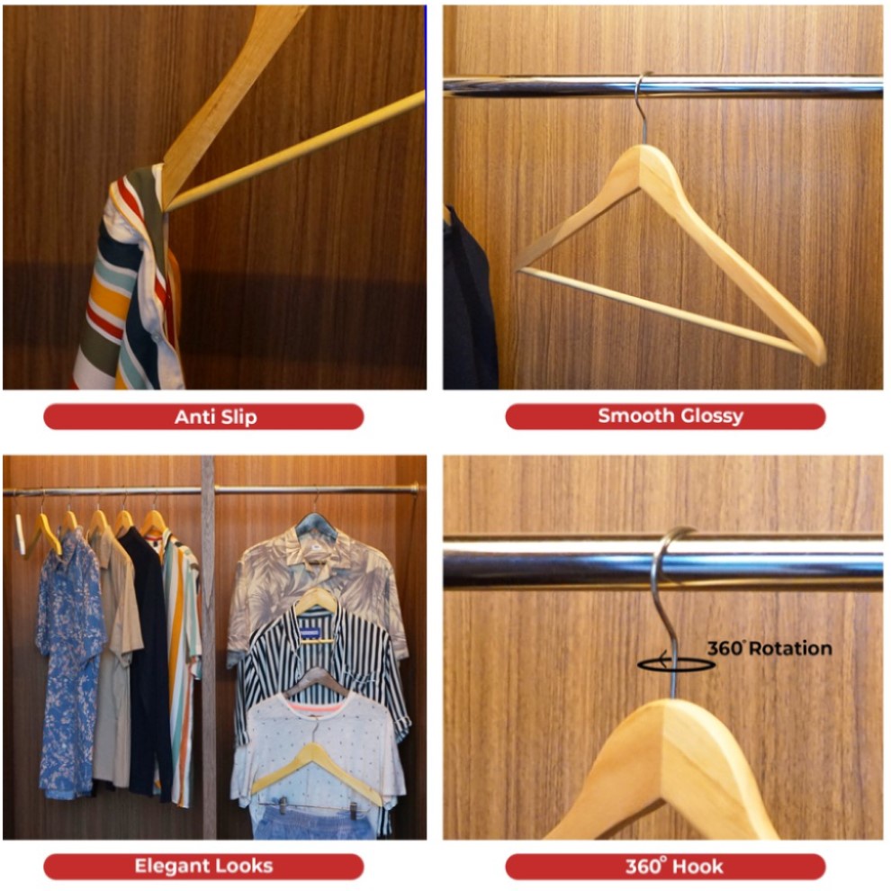 Premium Wood Hanger - Gantungan Baju Kayu Warna Natural - Ada Ukuran Anak dan Dewasa