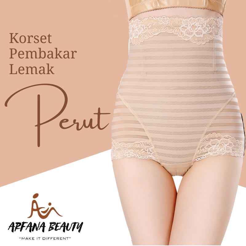 Korset Celana Dalam Underwear Pelangsing Tubuh Perut Buncit Jumbo Wanita Celana Pengecil Perut Highwaist Elastis Body Shaper Korset Pembakar Lemak Keringat Corset Munafie Long Lace Garis Dengan Kawat Original Termurah Bergaransi CHS0132