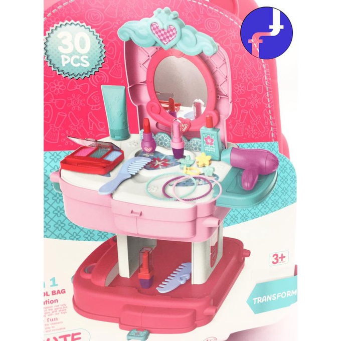 Mainan Anak Edukasi Dresser 2 in 1 Salon 30 Pcs Bowa Tas Sekolah 8255P
