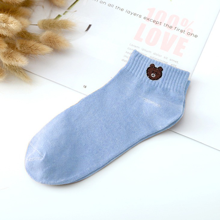 GGS D070 Kaos Kaki Ankle Dewasa Kaus Kaki Motif Bear Karakter Beruang Korea Unisex Murah-Biru