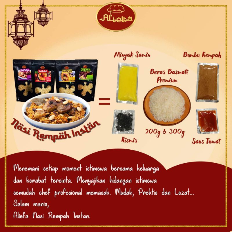 

Aliefa Nasi Biryani/Kebuli/Kabsai/Mandhi instant 1kg beras