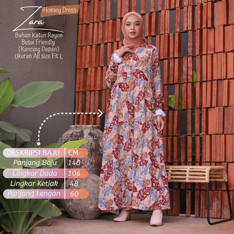 Homey Dress Zara Termurah - Gamis Dewasa Motif Bahan Katun Rayon Premium Nyaman Diapakai | Bisa Cod