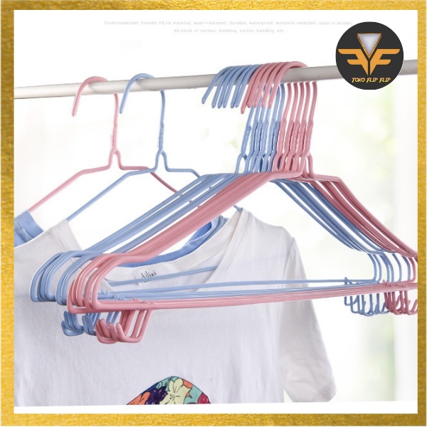 Gantungan Baju dengan Kait Hanger Baju Kawat dengan lapis Plastik Anti Karat Gantungan Baju Serbaguna