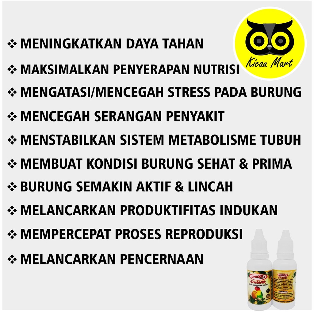 VITAMIN OBAT PENGGACOR BURUNG PROBIOTIK UNIQUE PENAMBAH STAMINA POWER DURASI SUARA GACOR PREUNIQ