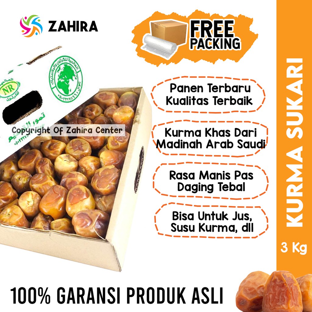 

Kurma Sukari Basah Dus 3KG Lembut Manis Daging Tebal Kurma Raja Madu MPASI Nabeez Jus Penambah Imun