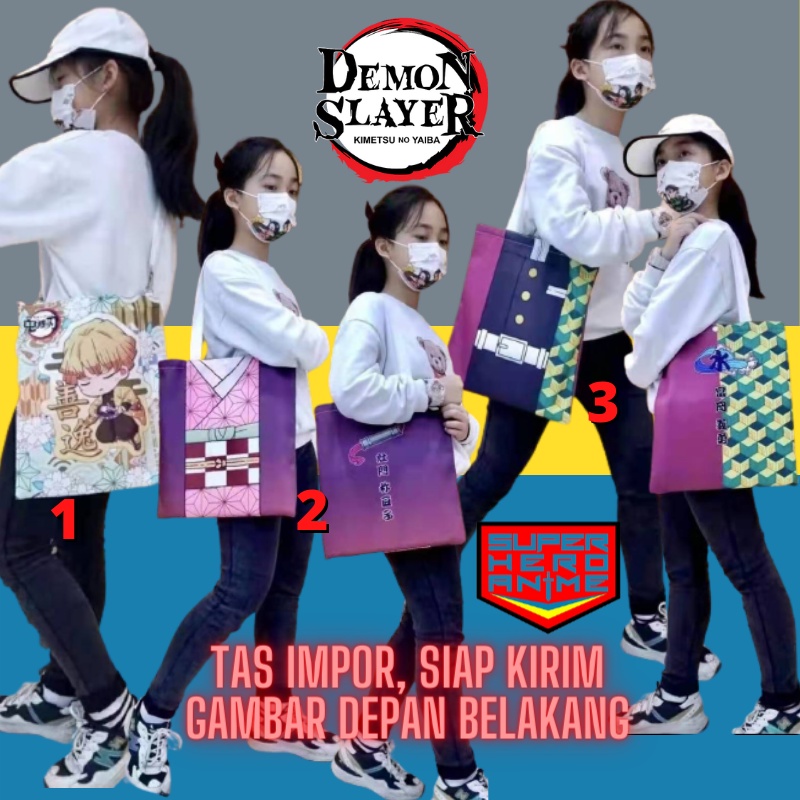 Tas Anime Demon Slayer Totebag Canvas Kimetsu No Yaiba Import Pria Wanita Tanjiro Nezuko