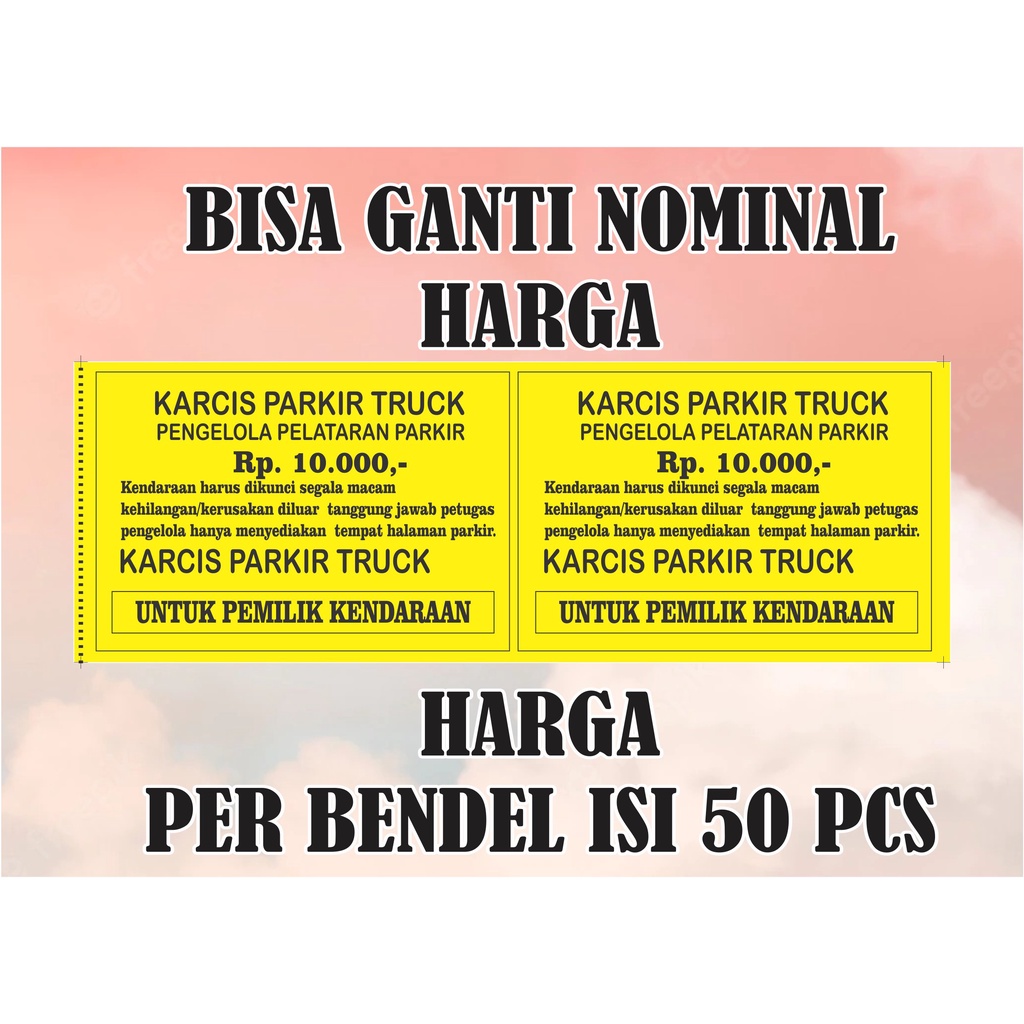 

Tiket atau Karcis parkir mobil truck box dll eceran