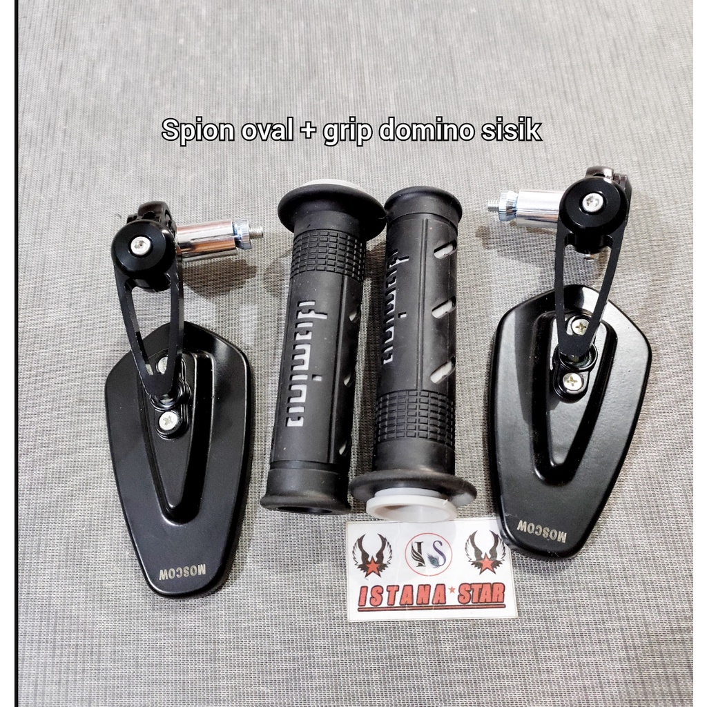 Spion Jalu Oval Cnc Nmax Aerox Vario 150 PCX Lexi Vespa Honda ADV dll Spion Jalu+grip DOMINO 1 PAKETAN/HITAM