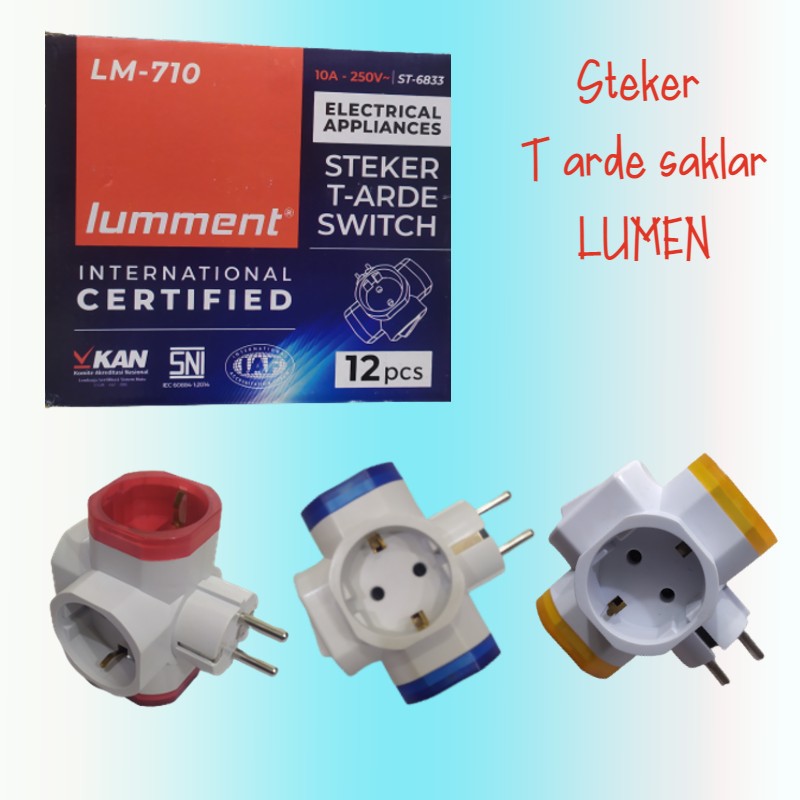 Colokan listrik steker T arde swit saklar lampu on of stop kontak cabang 3 lubang lument kuningan