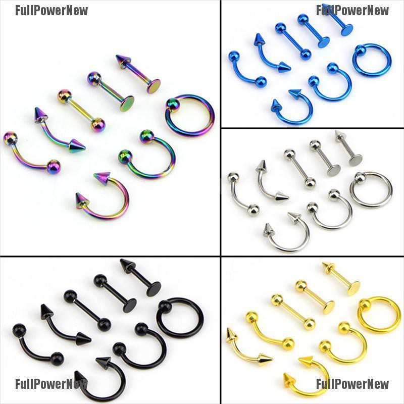(FULL Jy) 8PCS / Set Anting Tindik Helix 16G Bahan Stainless Steel Untuk Alis / Telinga / Hidung / Bibir