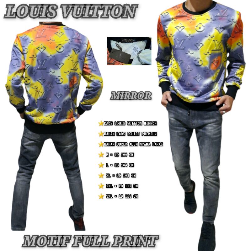 promo kaos panjang pria unisex kaos panjang Lv Kualitas Mirror motif full Print Asli mantul100%