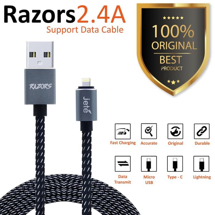 JETE RAZORS KABEL DATA FAST CHARGING 2.4A GARANSI RESMI JETE TERMURAH