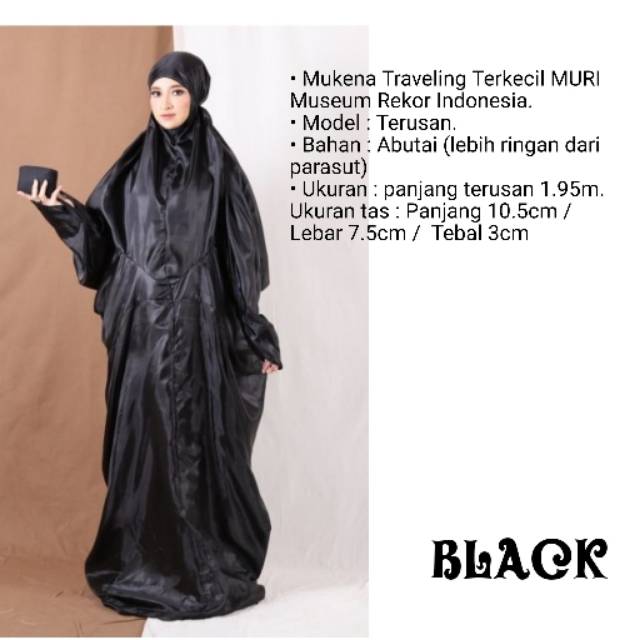 Mukena Traveling Terkecil MURI Model Terusan Tas Basic Warna  Hitam