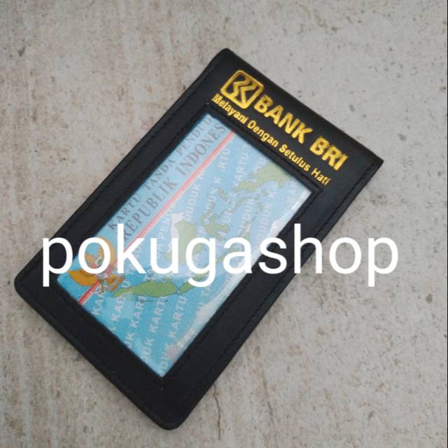 

Name tag kulit logo bri gold / id card kulit asli logo bri
