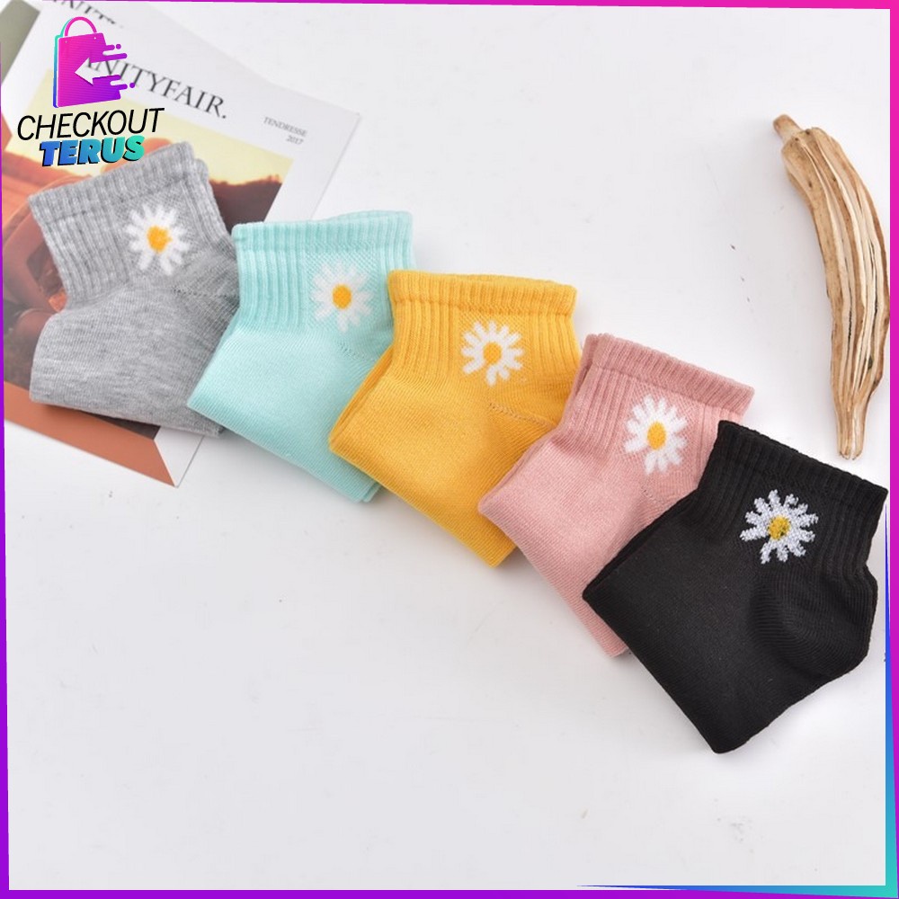 CT P282 Kaos Kaki Motif Bunga Aster Kaus Kaki Girl Korea Panjang Semata Kaki Import Kaos Kaki Murah Motif Bunga Daisy Cute