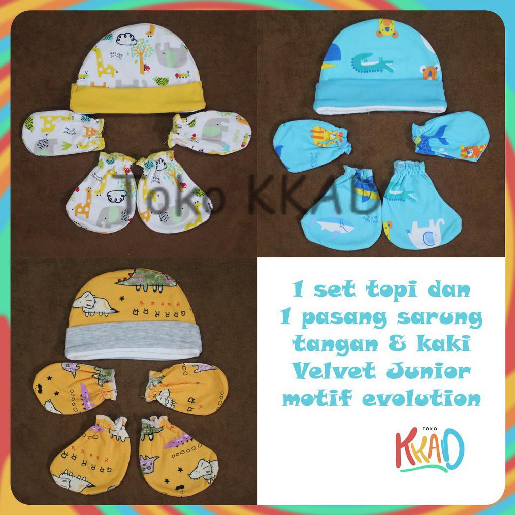 Jual set topi dan sarung tangan kaki bayi velvet Murah