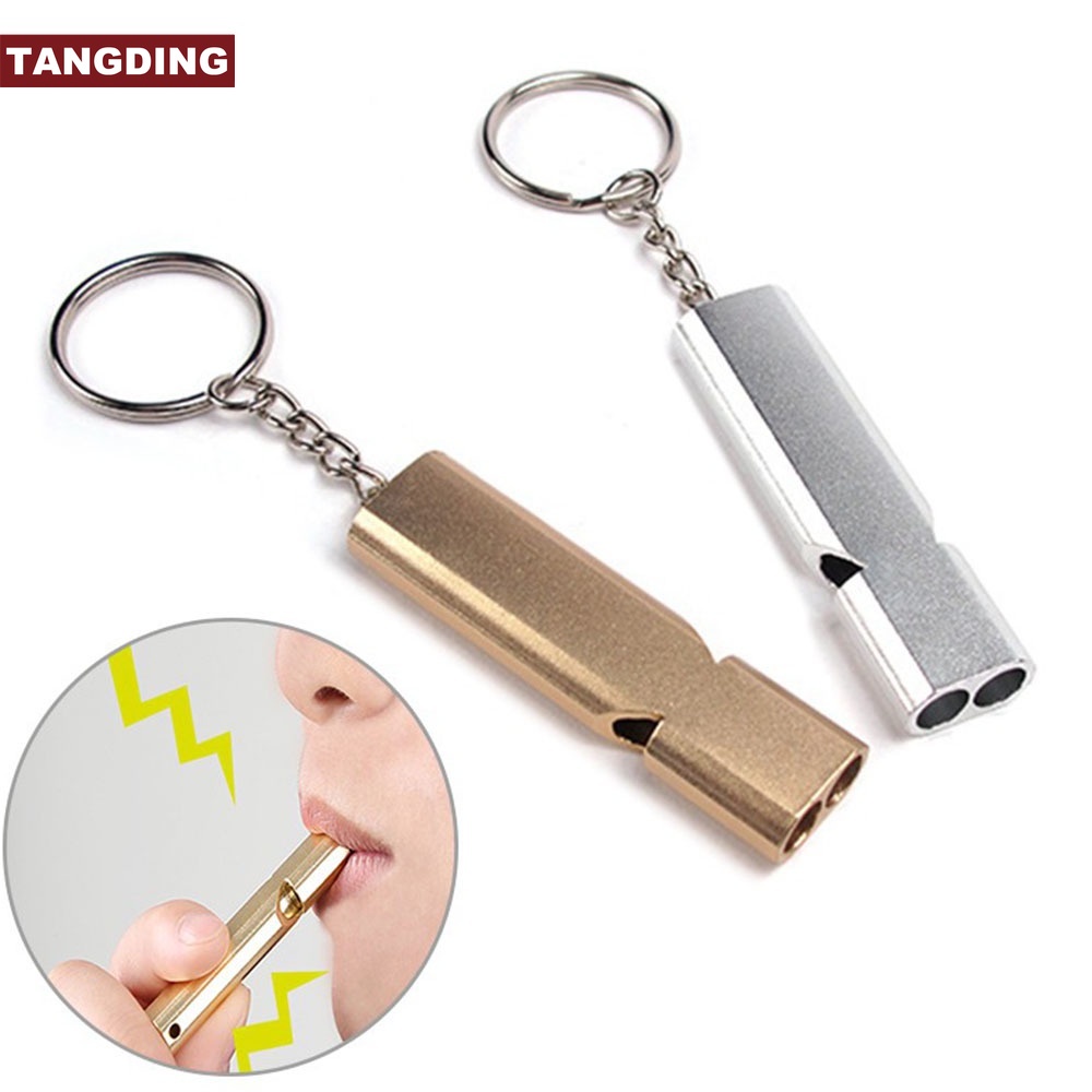 【COD Tangding】Outdoor Survival Whistle High Decibel Double Pipe Whistle Stainless Steel Alloy Keychain Cheerleading Emergency Multi Tool