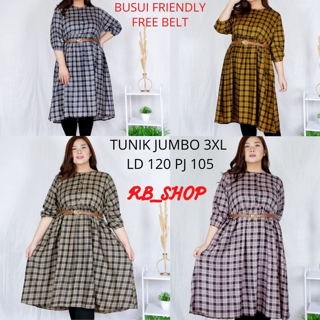 TUNIK KOTAK JUMBO FREE SABUK/ TUNIK KOTAK WANITA JUMBO / TUNIK JUMBO LD 120 / TUNIK DEWASA JUMBO / B