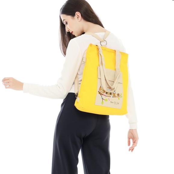 Tote Bag Wanita Kanvas Menggunakan Resleting Motif Printing - Owl Series Mokamula