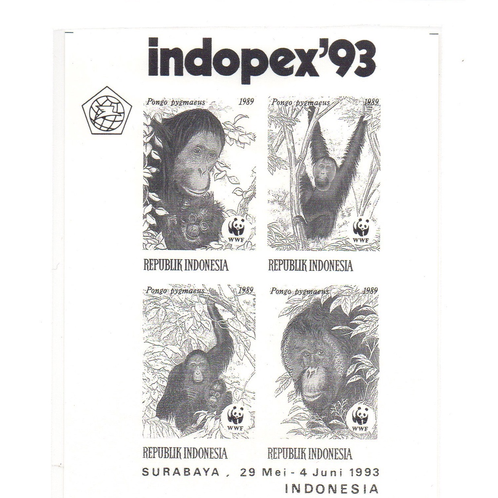 Prangko WWF Cinderela Orang Utan 1989 Monyet Souvenir Sheet indopex 93