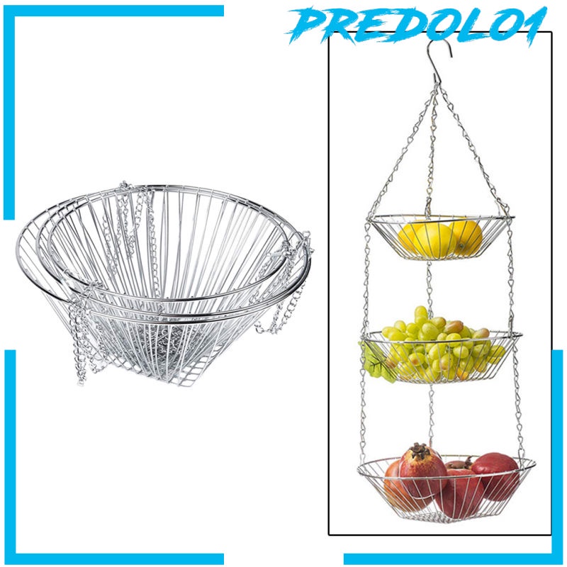 [PREDOLO1] 3-Tier Wire Hanging Fruit Food Basket Home Decor Kitchen Storage Display