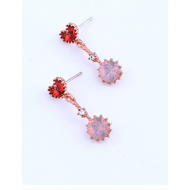 LRC Anting Tusuk Fashion Heart Shaped Earring Geometric Circle Gemstone S925 Sterling Silver Earring