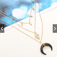 TBI Kalung Choker Necklace Import Chain Layer Rantai Susun Liontin Black