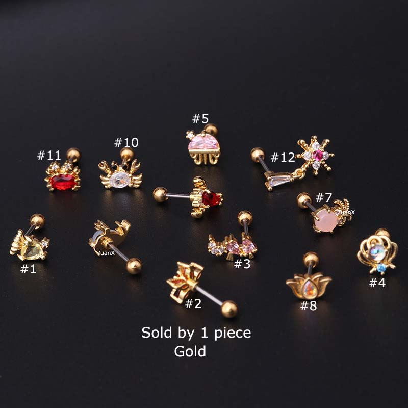 1 Pc Anting Stud Tindik Bahan Stainless Steel 20 Gage Desain Hewan Laut