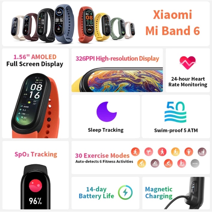 Xiaomi Mi Smart Band 6 Layar AMOLED 1,56