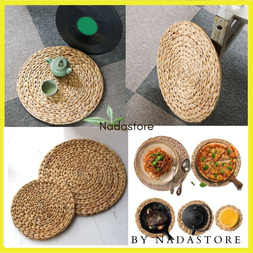 PlaceMat tatakan gelas piring hiasan meja water hyacinth natural 38 cm / Placemat Anyaman Enceng gondok