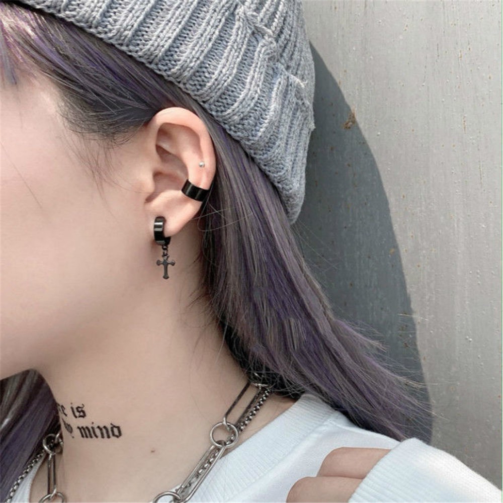 【COD Tangding】1PC Hip Hop Earrings Simple Versatile Cool Couple Cross Shape Fashion Earstuds