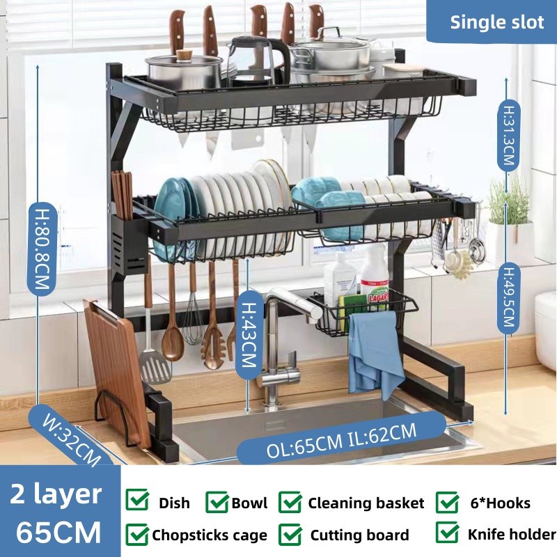 SHENAR RAK PIRING WASTAFEL PORTABLE STAINLESS STEEL ANTI KARAT 85CM - 65CM 1 SUSUN 2 SUSUN