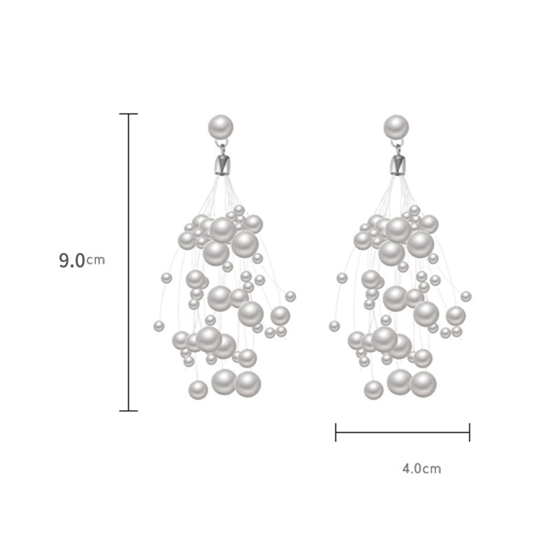 Anting Rumbai Panjang Aksen Mutiara Imitasi Warna Putih Gaya Korea Untuk Wanita