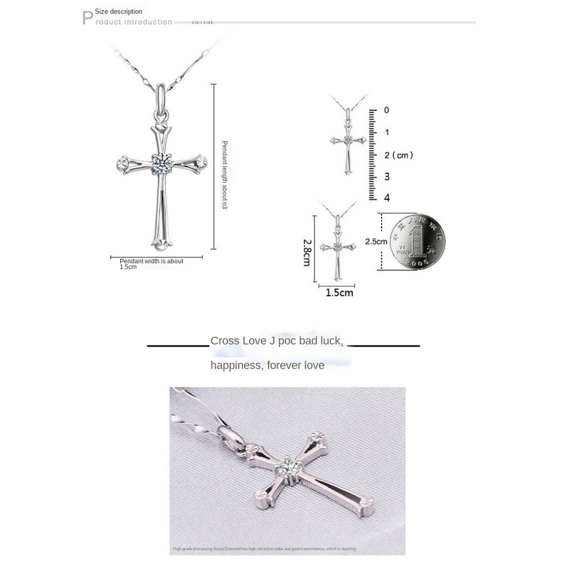 Kalung Rantai Klavikula Dengan Liontin Salib Yesus Kristen Bahan Stainless Steel Untuk Wanita