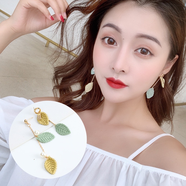 Asimetris berbentuk daun anting-anting wajah pelangsing panjang Mutiara anting-anting kepribadian al