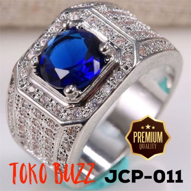 Cincin Pria Blue Sapphire Zircon Cubic Silver 925 JCP-011