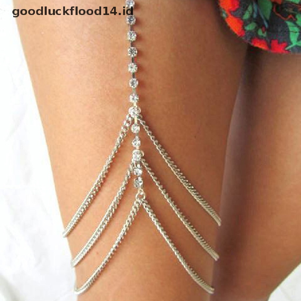 [OOID] Sexy Women Crystal Thigh Leg Chain Jewelry Bikini Beach Harness Body Chain Gift  ID