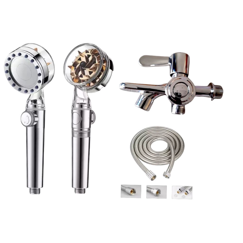 Terbaru Turbo Fan Shower Head Water Saving High-Pressure Rainfall Propeller ABS Jet Shower