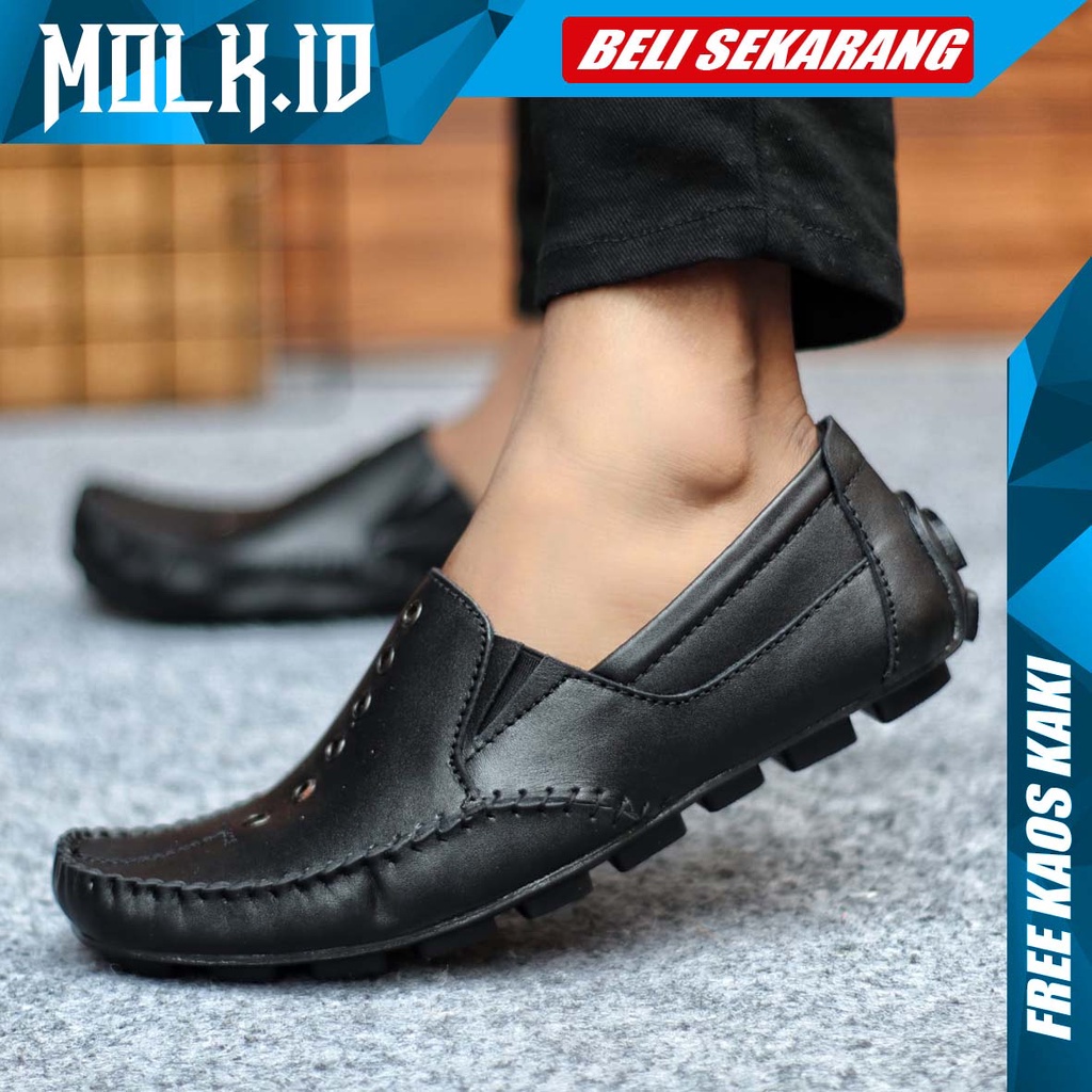 MOLK Sepatu Kasual Slip On Pria Kulit Asli Trendy Kekinian Pantofel Kerja Kantor Murah Anti Slip