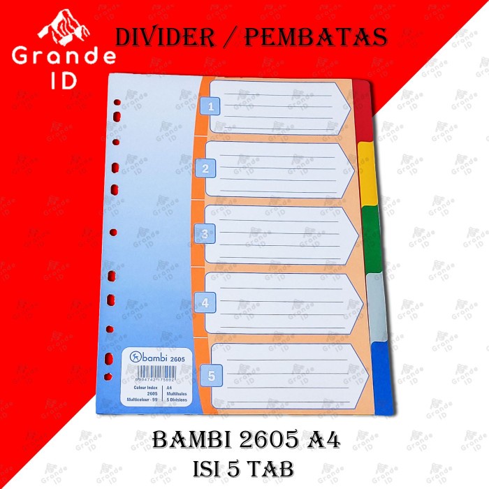 

Mudah Divider Bambi 2605 A4 Isi 5 Tab Pembatas Binder Murah