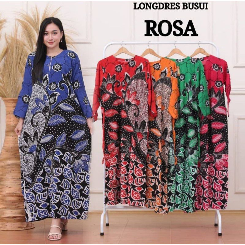 Daster panjang Batik Dinan - Motif Rosa - Murah meriah - Busui dada kancing