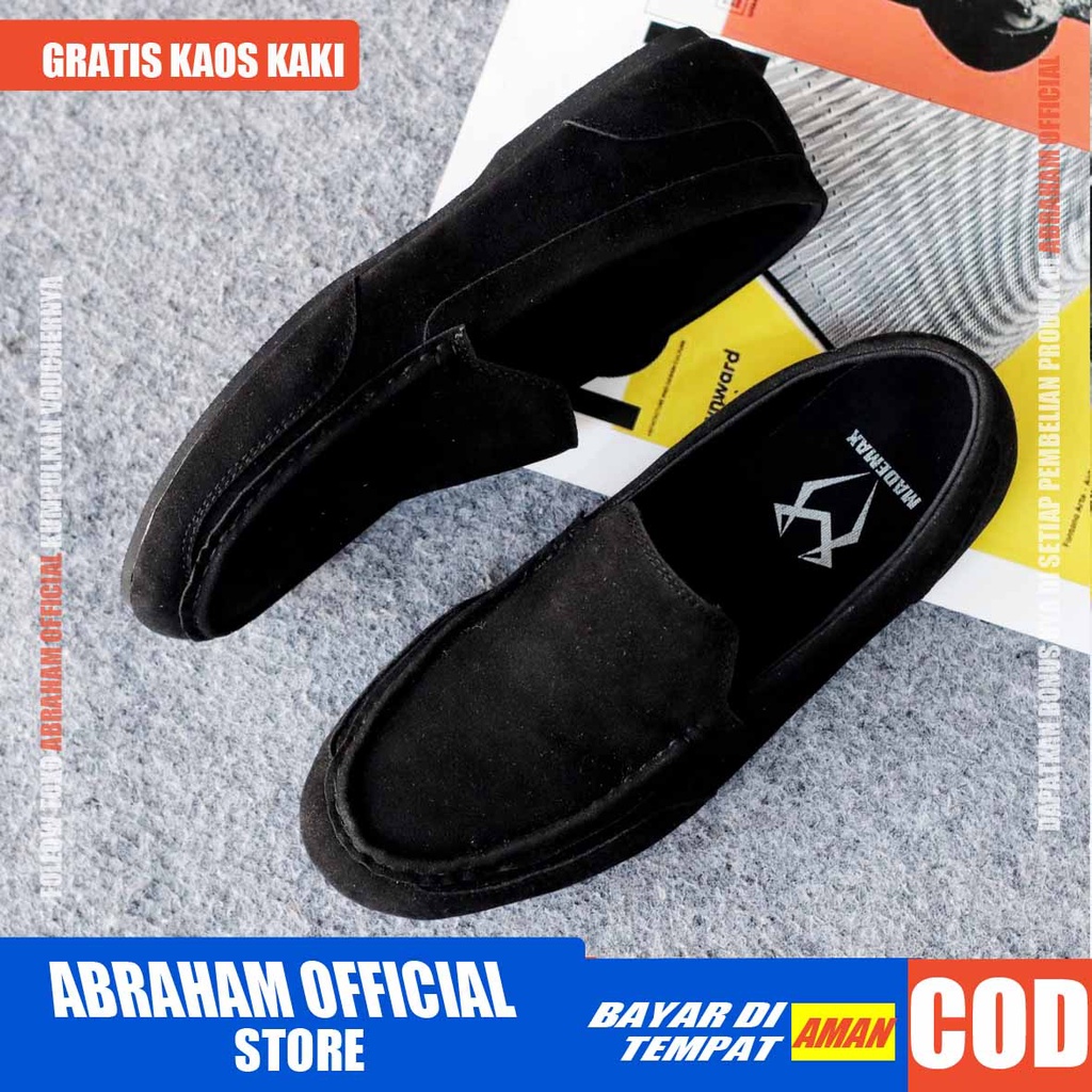 ABRHM MODNEK Sepatu Slip On Pria Sepatu Casual Pria Hitam Santai