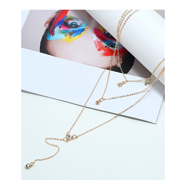 LRC Kalung Fashion Gold Star-studded Multi-layer Necklace Y61570
