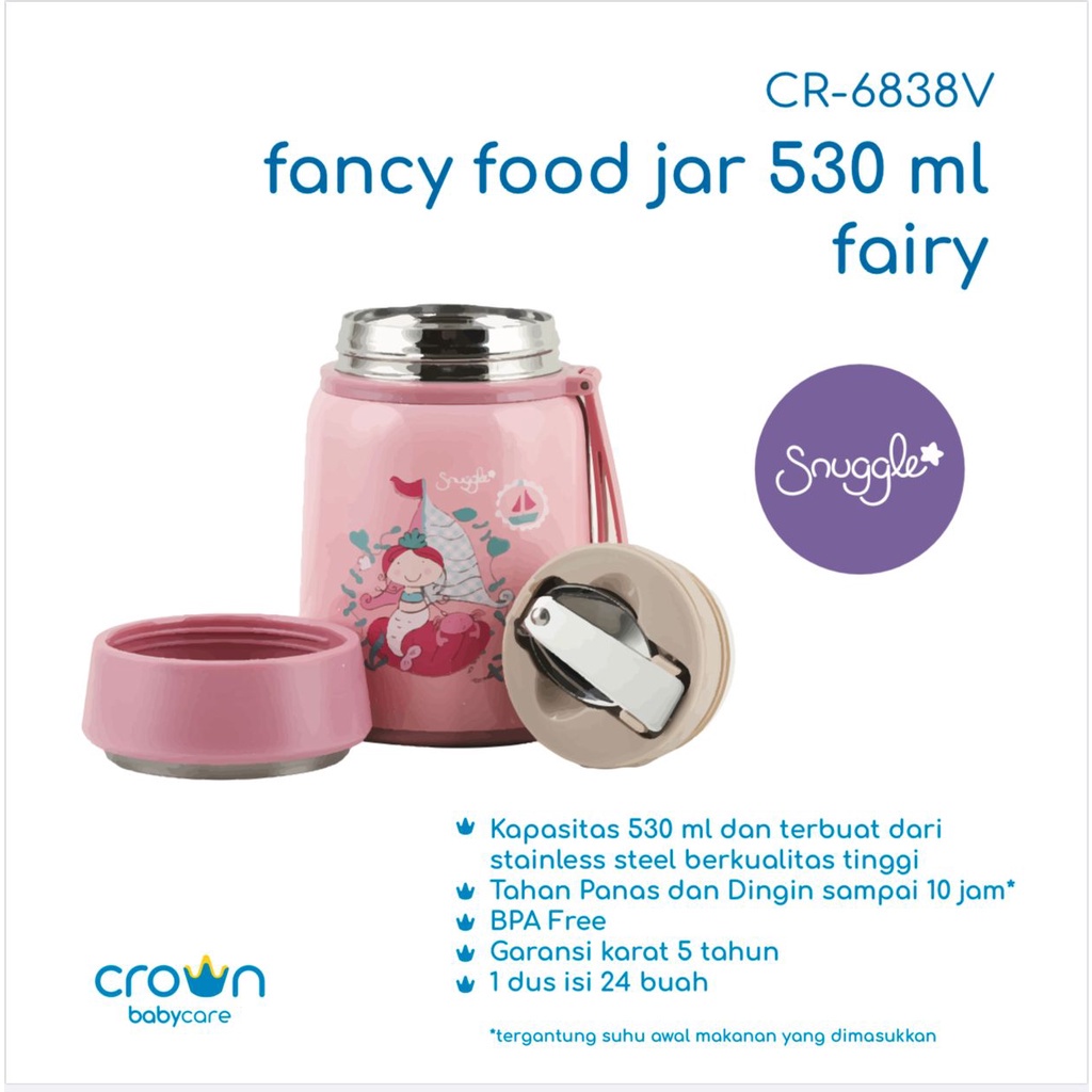 CROWN FOOD JAR VACUUM FLASK 530ML / Food Jar Vacuum Flask / Tempat Makan Anak Design Cartoon / CROWN Snuggle Fancy Vacuum Jar 530ml CR-6838 Termos Makan