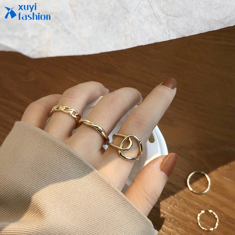 5pcs / Set Cincin Bahan Alloy Warna Emas Untuk Wanita