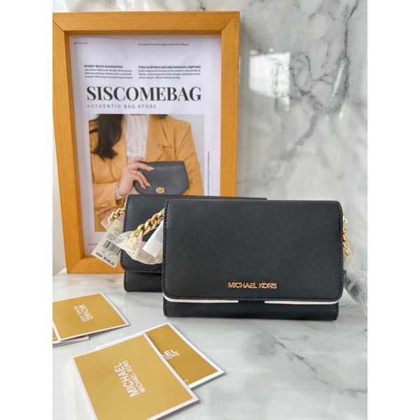 MK jet set travel medium phone crossbody leather black