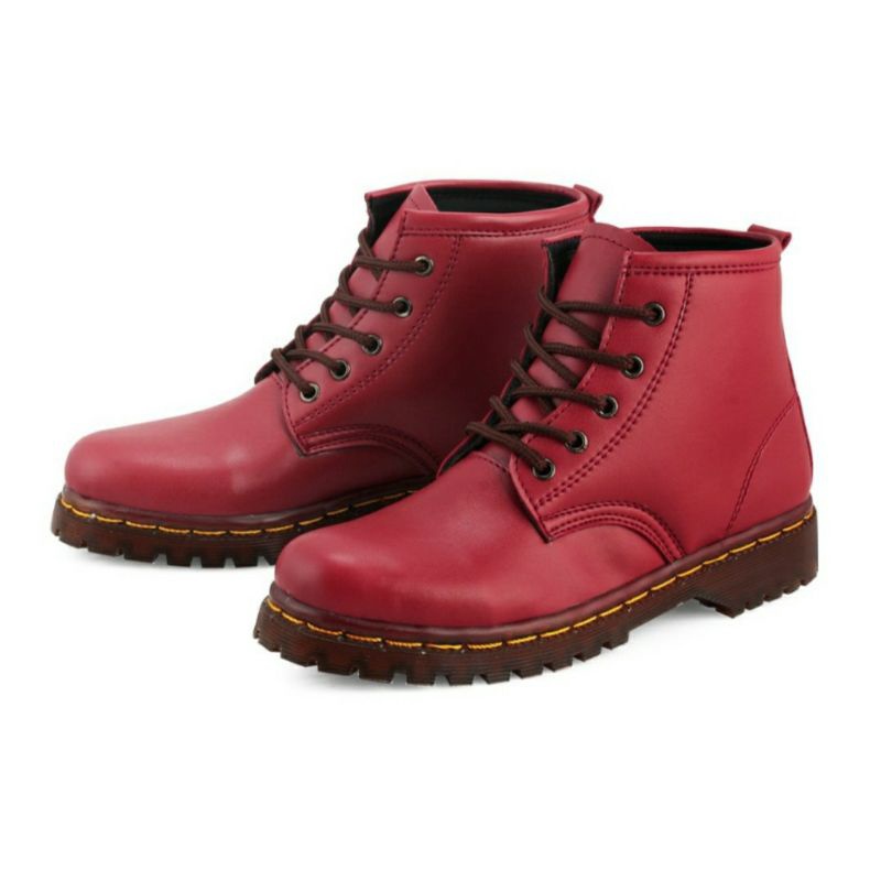 Boots Fashion Wanita Kulit Size 36-40 Boots Traveling Outdoors Gunung Kuat Awet Sepatu Tracking Boots Docmart Cantik Maroon, 37