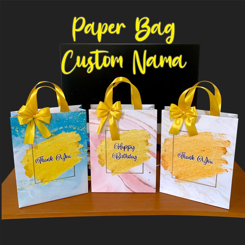 paper bag custom tulisan , sablon souvenir,  hajatan , kado ulang tahun , happy birthday, paperbag custom