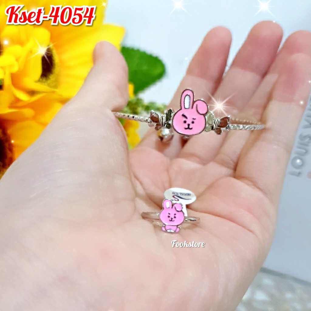 SET GELANG ANAK BTS SILVER GRATIS CINCIN MOTIF KARTUN KOREA BT21/COD